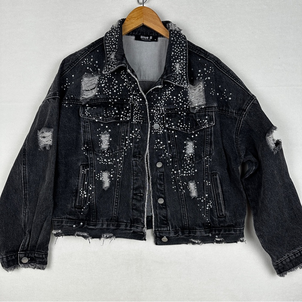 Blue B Collection Denim Jacket Women’s Medium Distressed Embellished Western